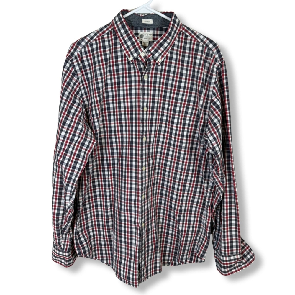 J.Crew Men's Size L Red & Black Plaid Button-Down Shirt Long Sleeve Classic Fit